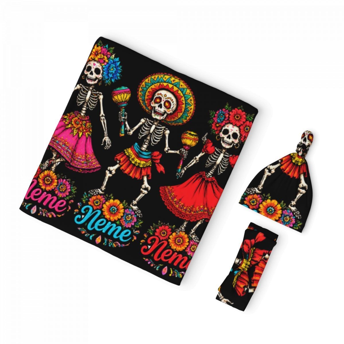 Day of the Dead Celebration Baby Swaddle, Beanie & Headband Set