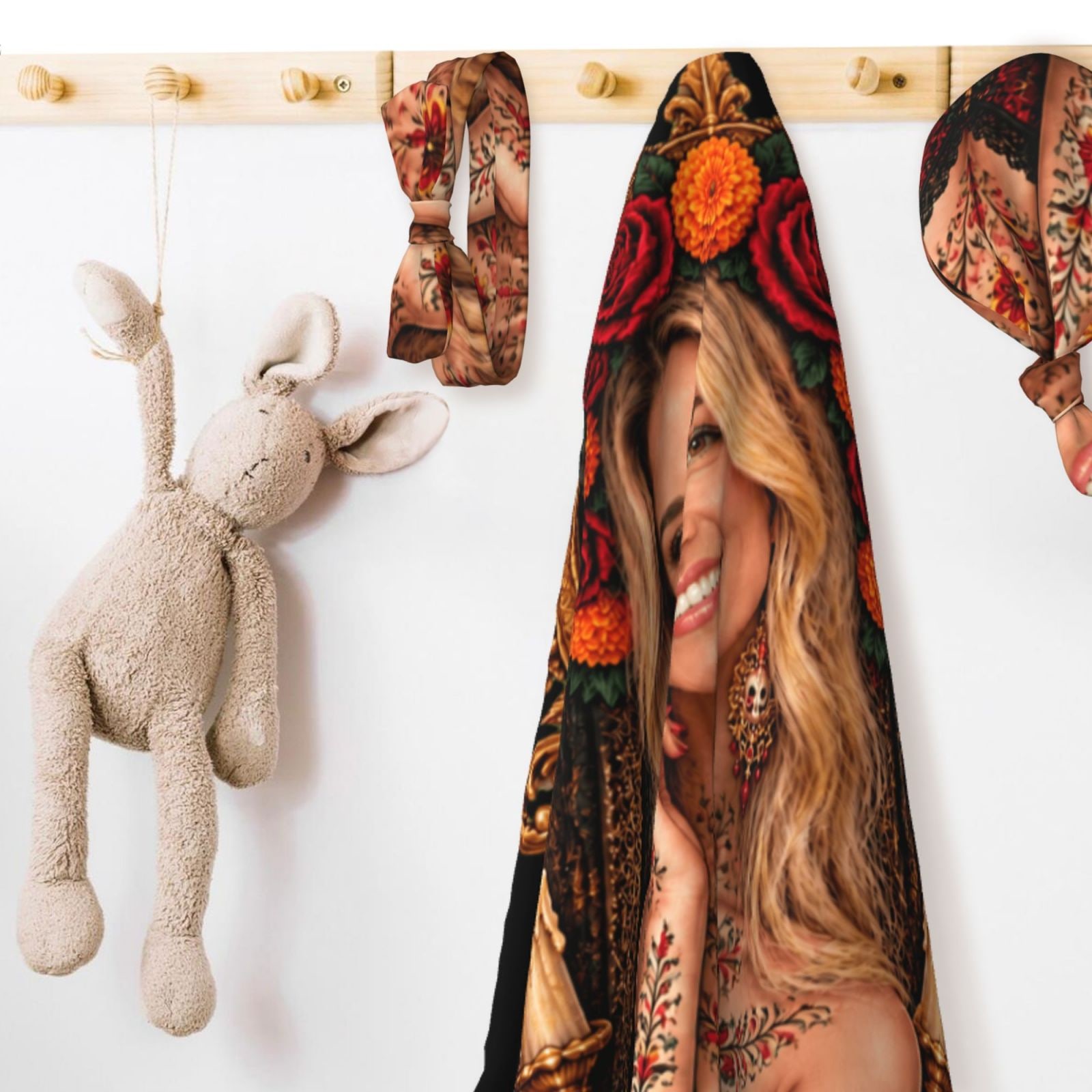 Day of the Dead Portrait Baby Swaddle, Beanie & Headband Set
