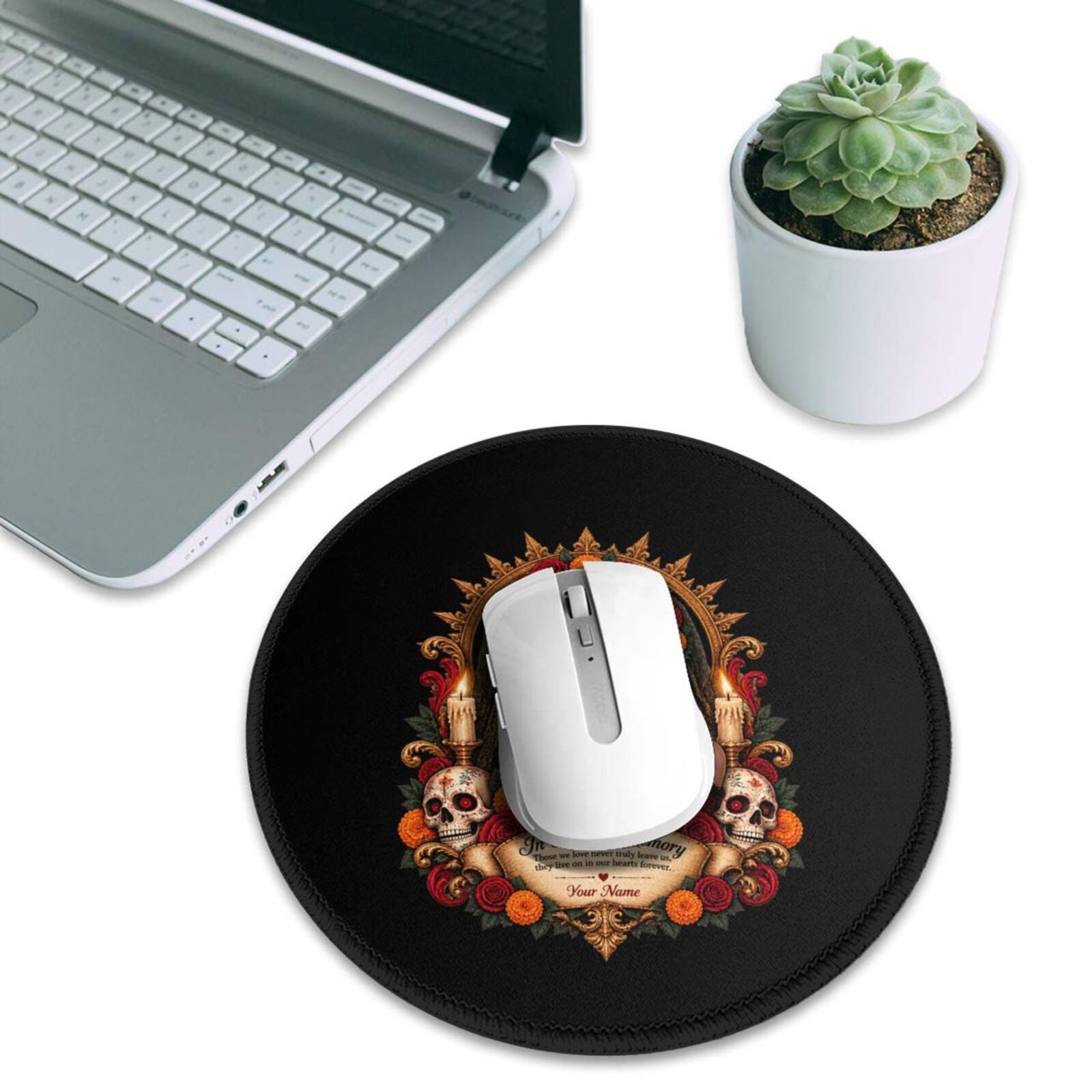Day of the Dead Portrait Round Mouse Pad 8 in
