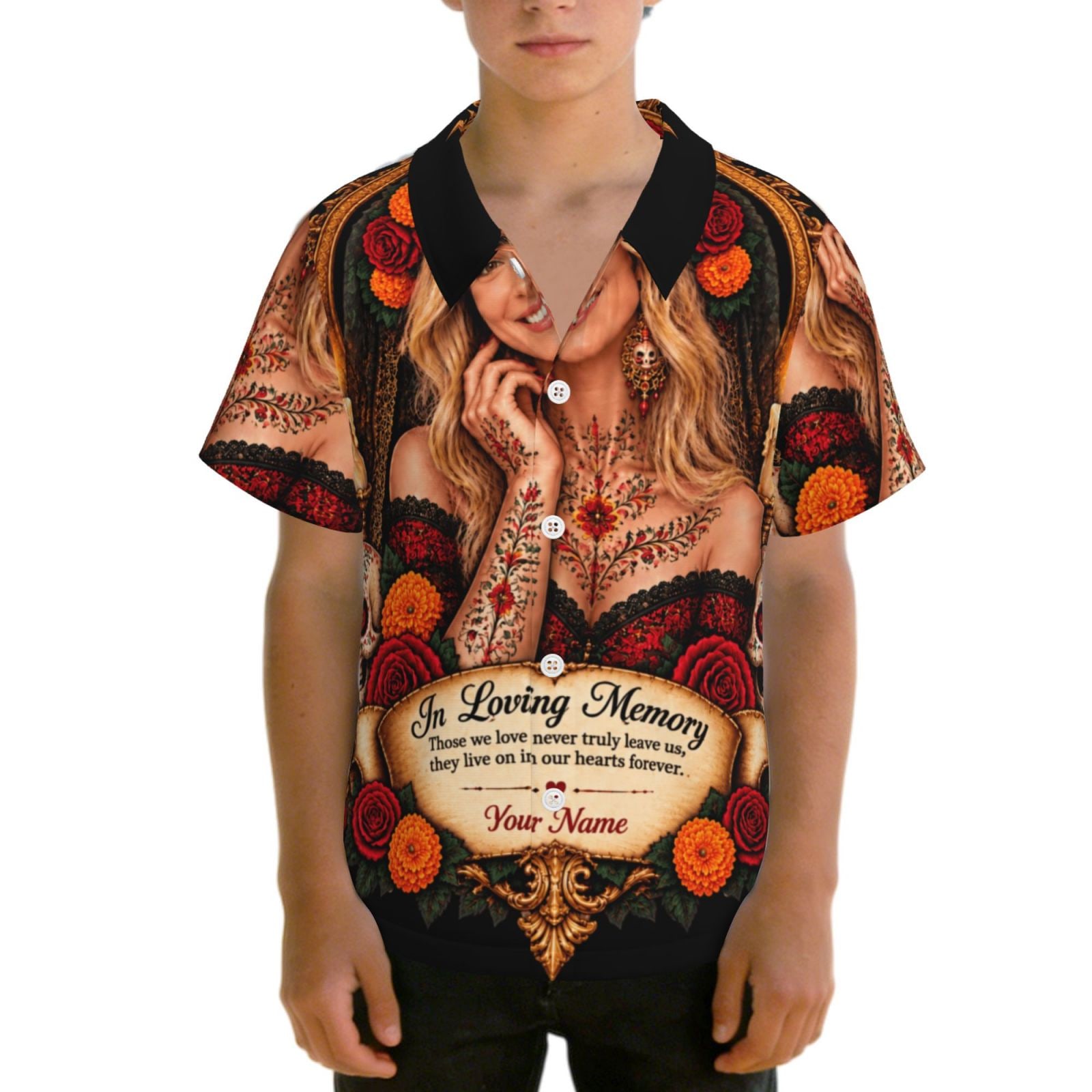 Day of the Dead Portrait Teen Hawaiian Shirt