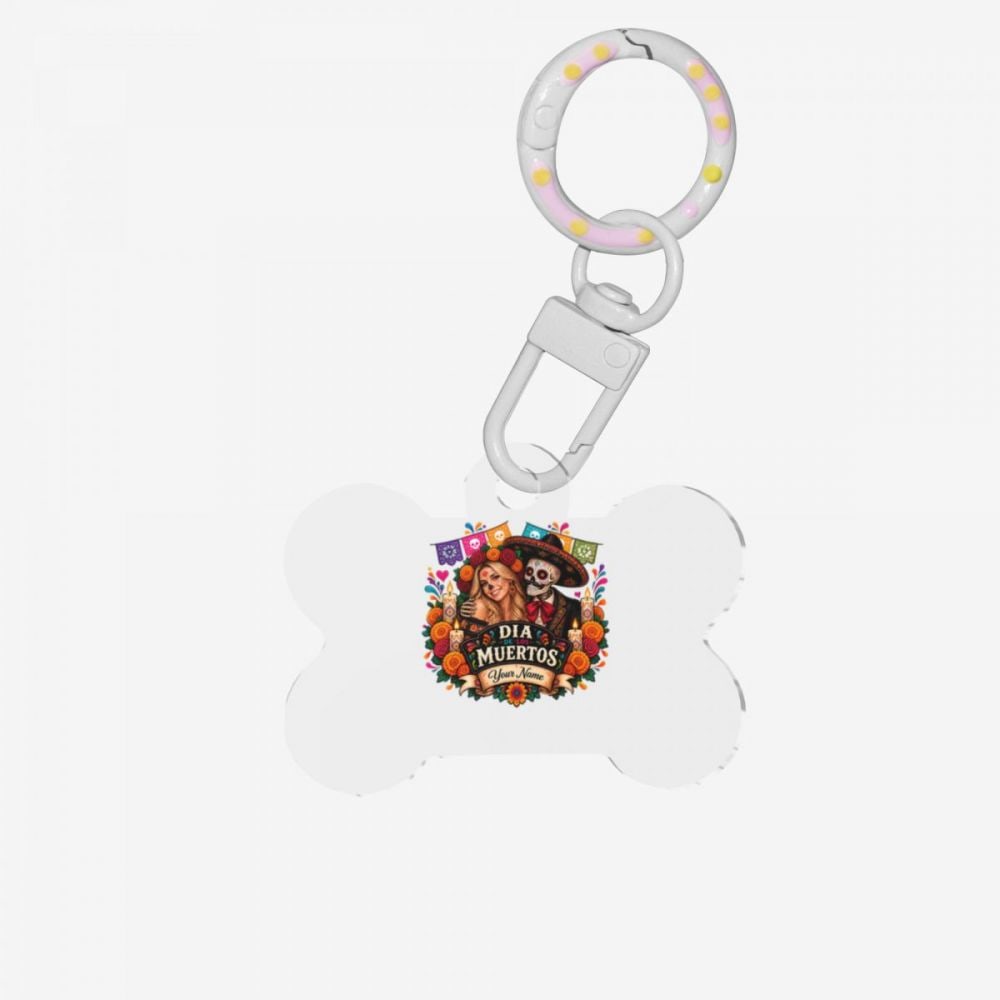 Brillo de cempasúchil del Día de Muertos Bone-Shaped Pet ID Tag
