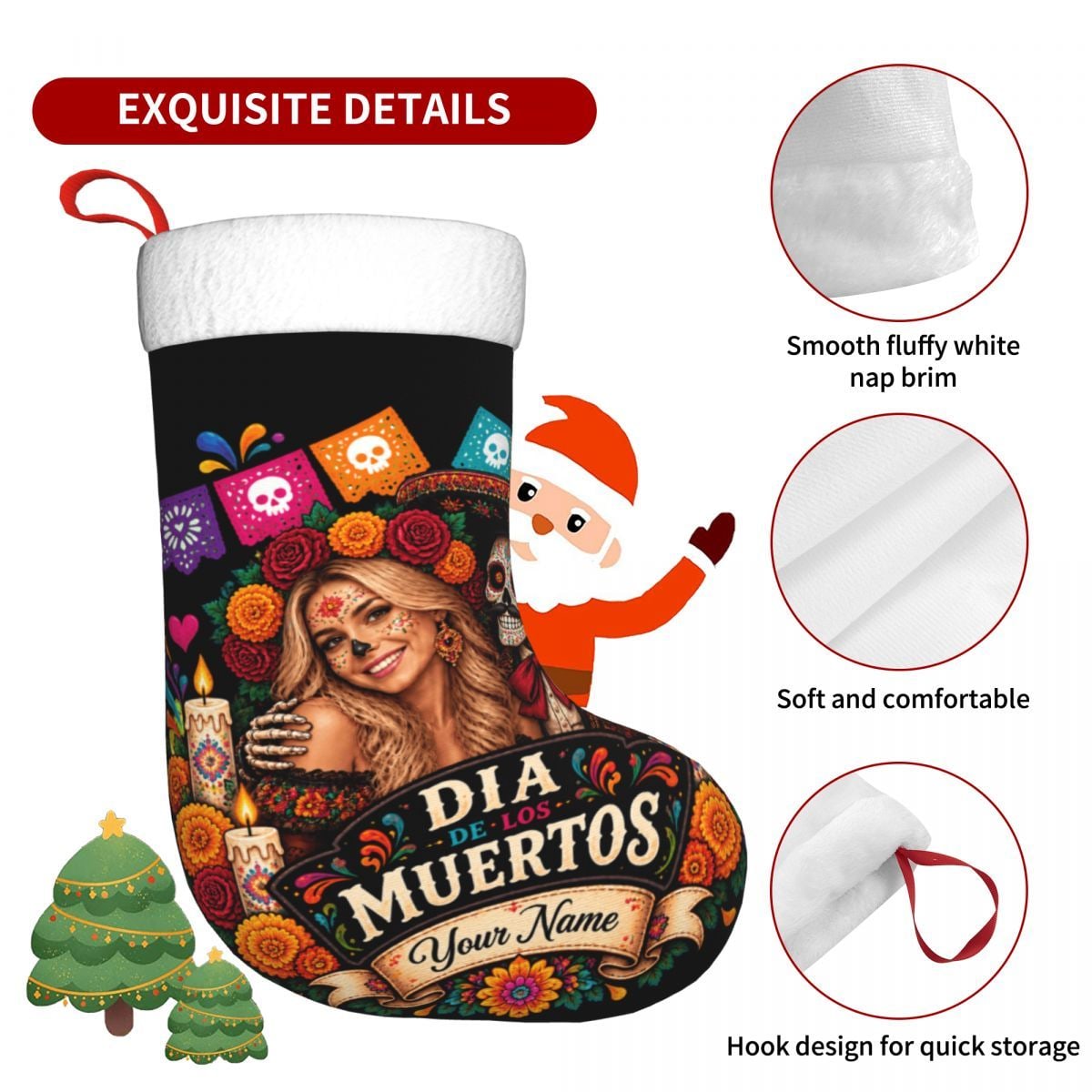 Brillo de cempasúchil del Día de Muertos Calcetín de Navidad