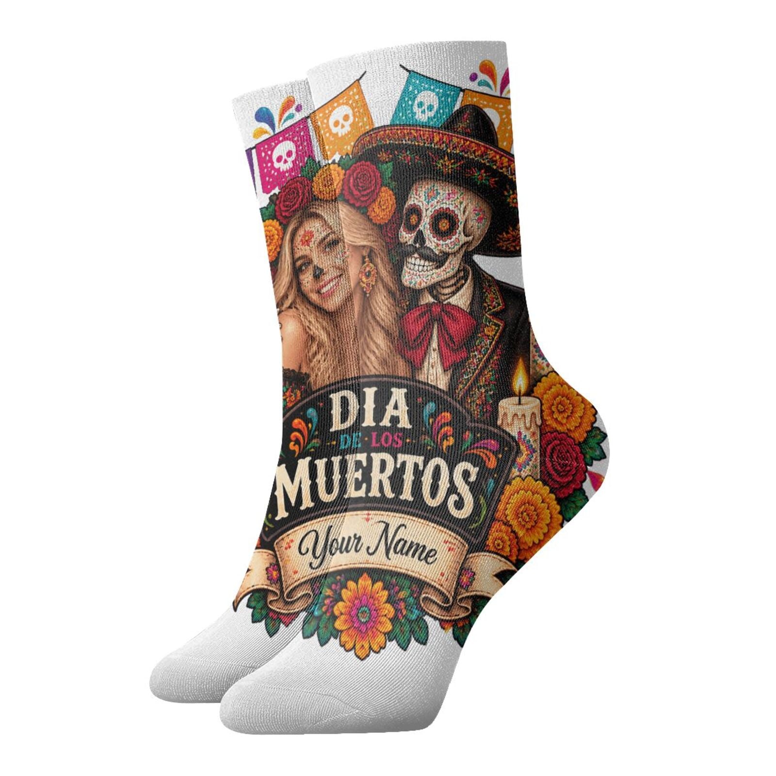 Tag der Toten: Tagetes-Glanz Crew-Socken