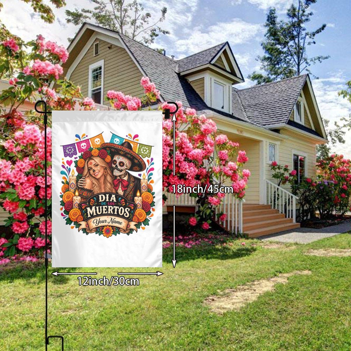 Brillo de cempasúchil del Día de Muertos Garden Flag 12×18 in