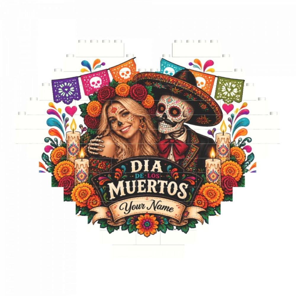 Brillo de cempasúchil del Día de Muertos Heart Building Block Puzzle
