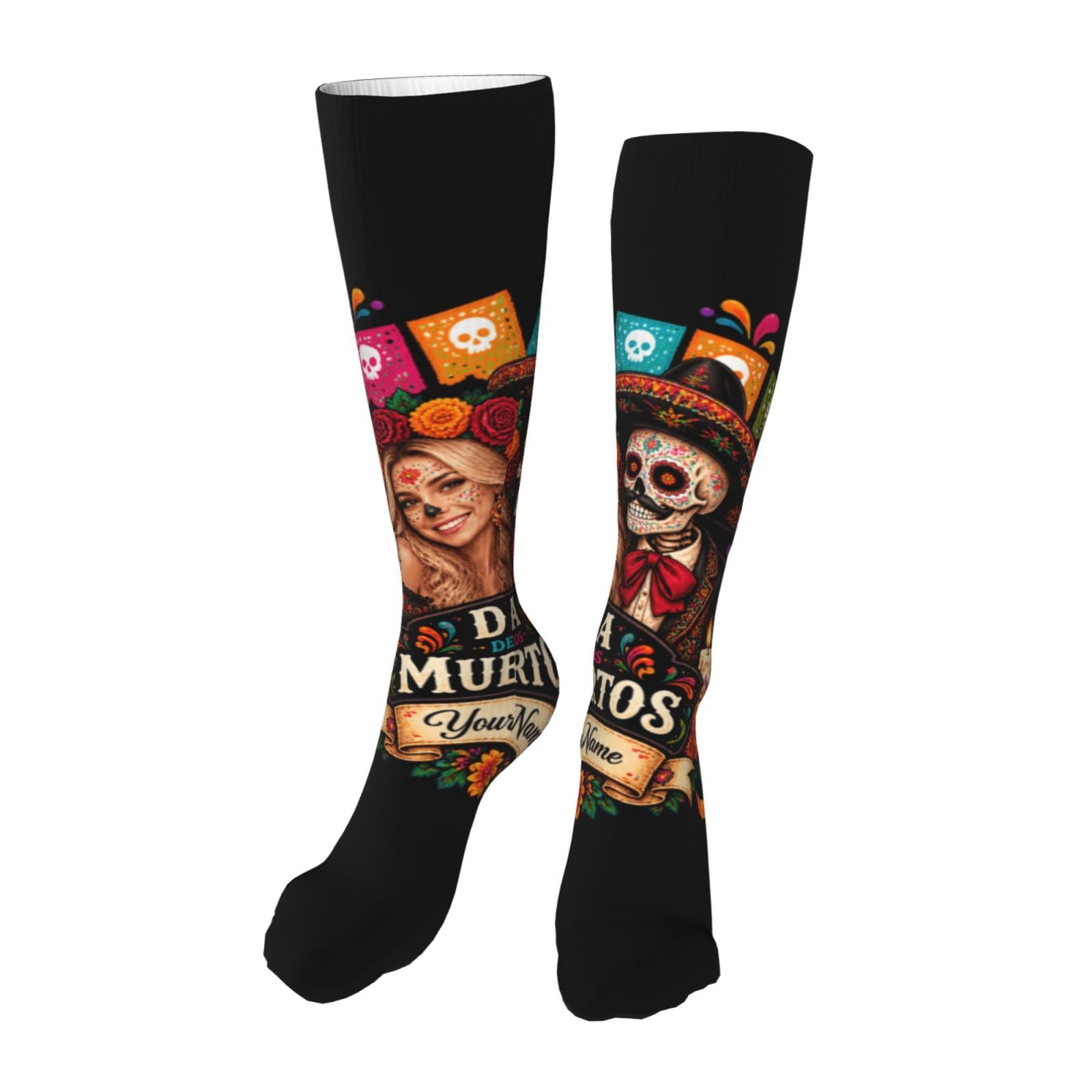 Tag der Toten: Tagetes-Glanz Knielange Socken