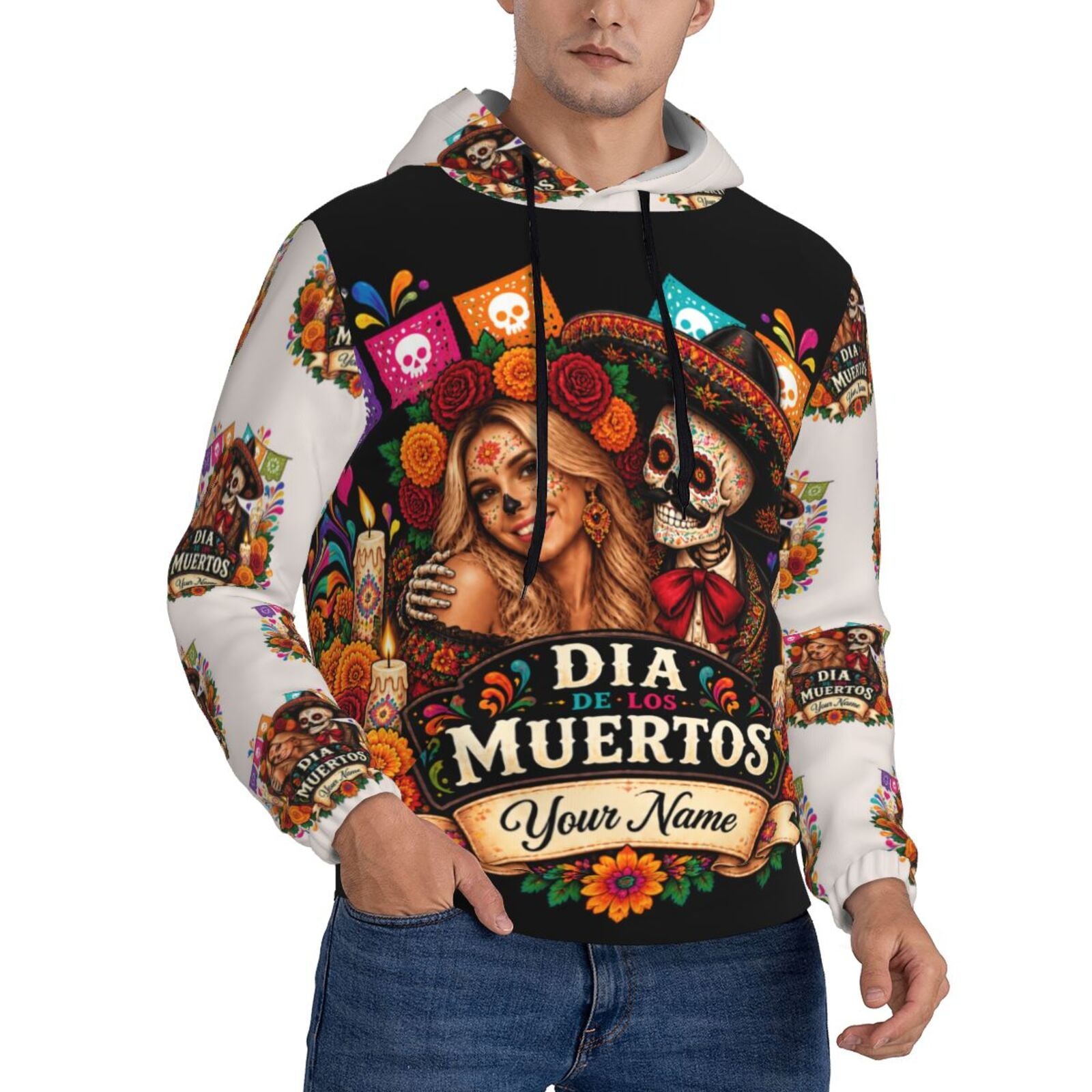 Tag der Toten: Tagetes-Glanz Herren-Hoodie