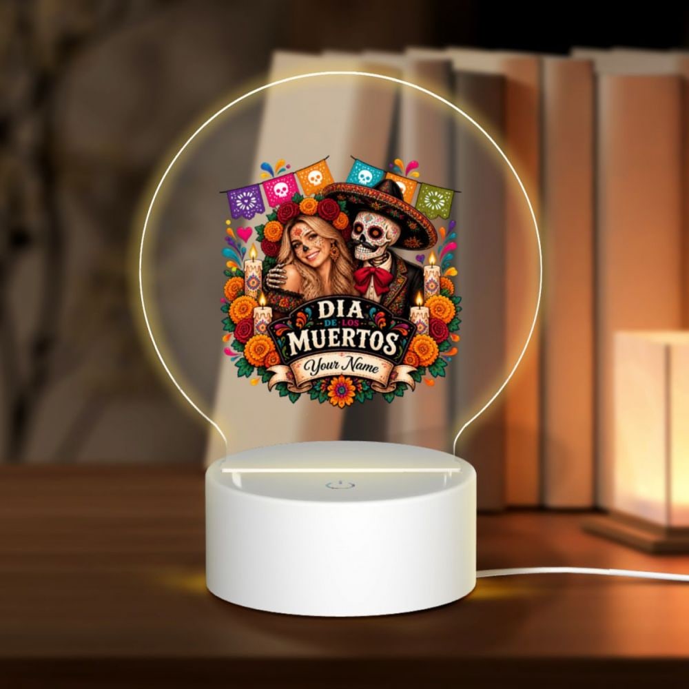 Day of the Dead Marigold Glow Round Acrylic Night Light