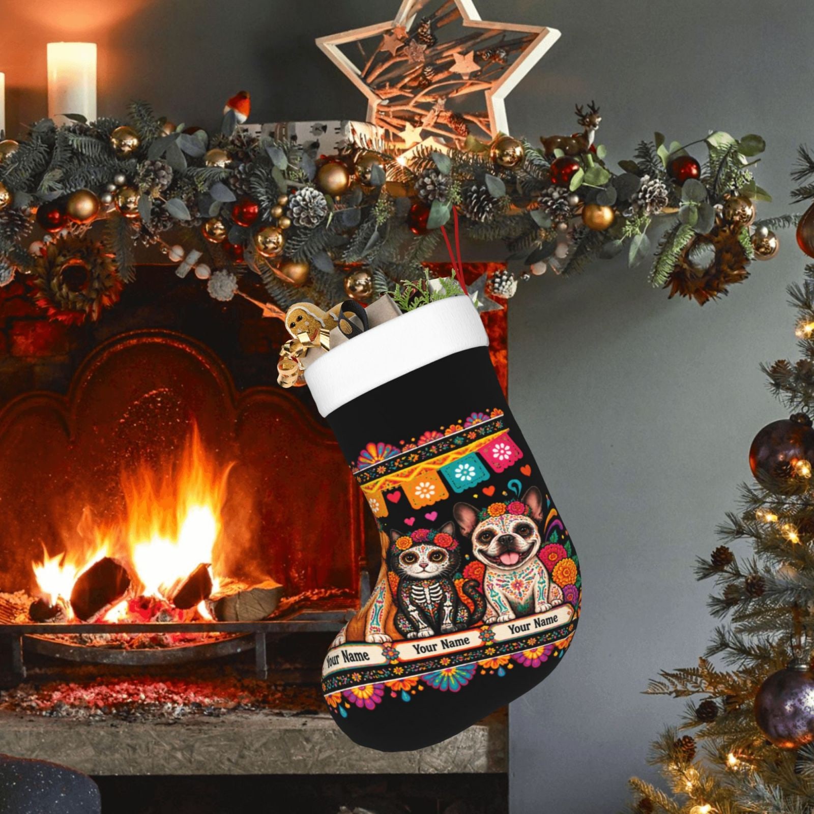 Haustiere zum Tag der Toten Weihnachtsstrumpf