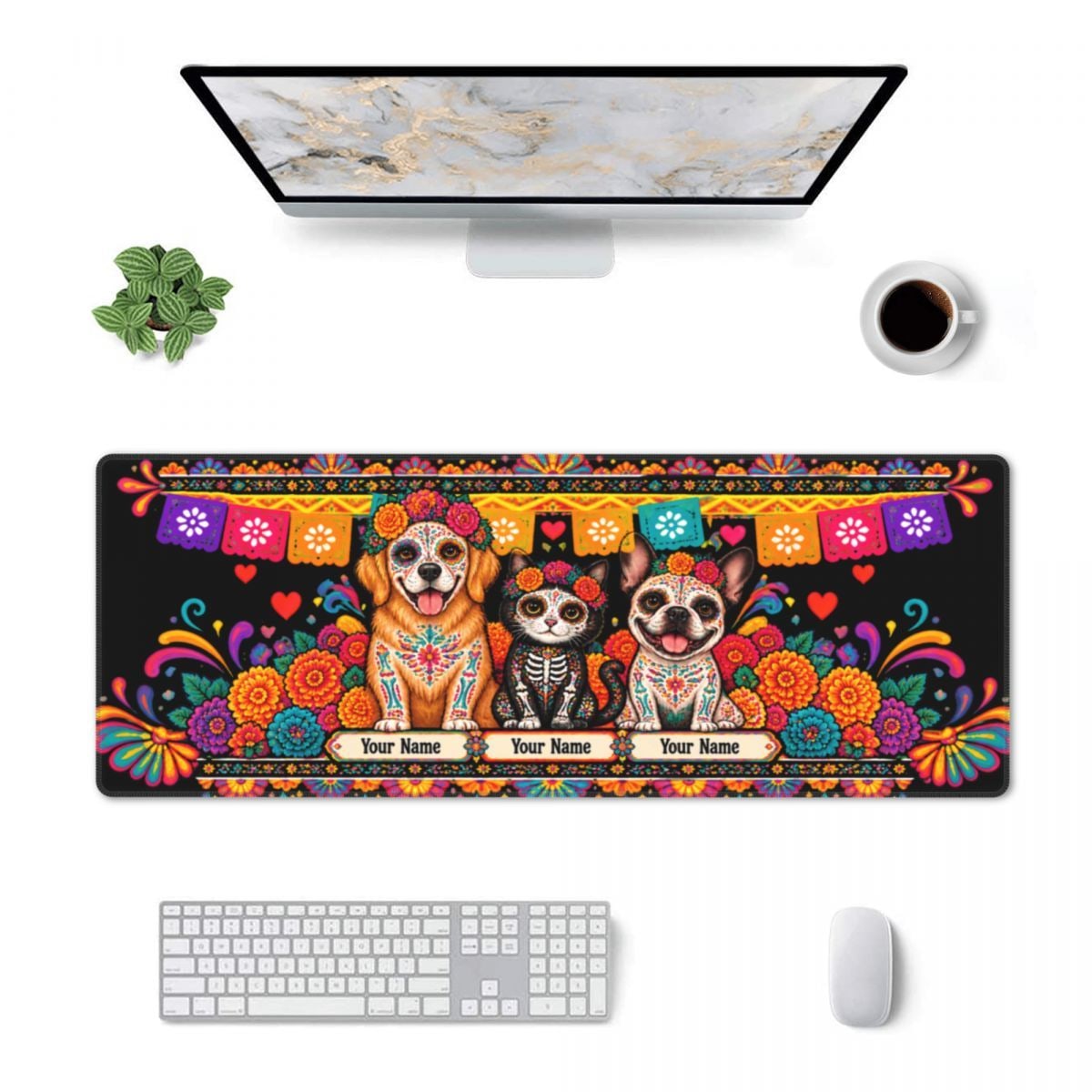 Mascotas del Día de Muertos Alfombrilla de escritorio de 11,8×31,5 pulgadas