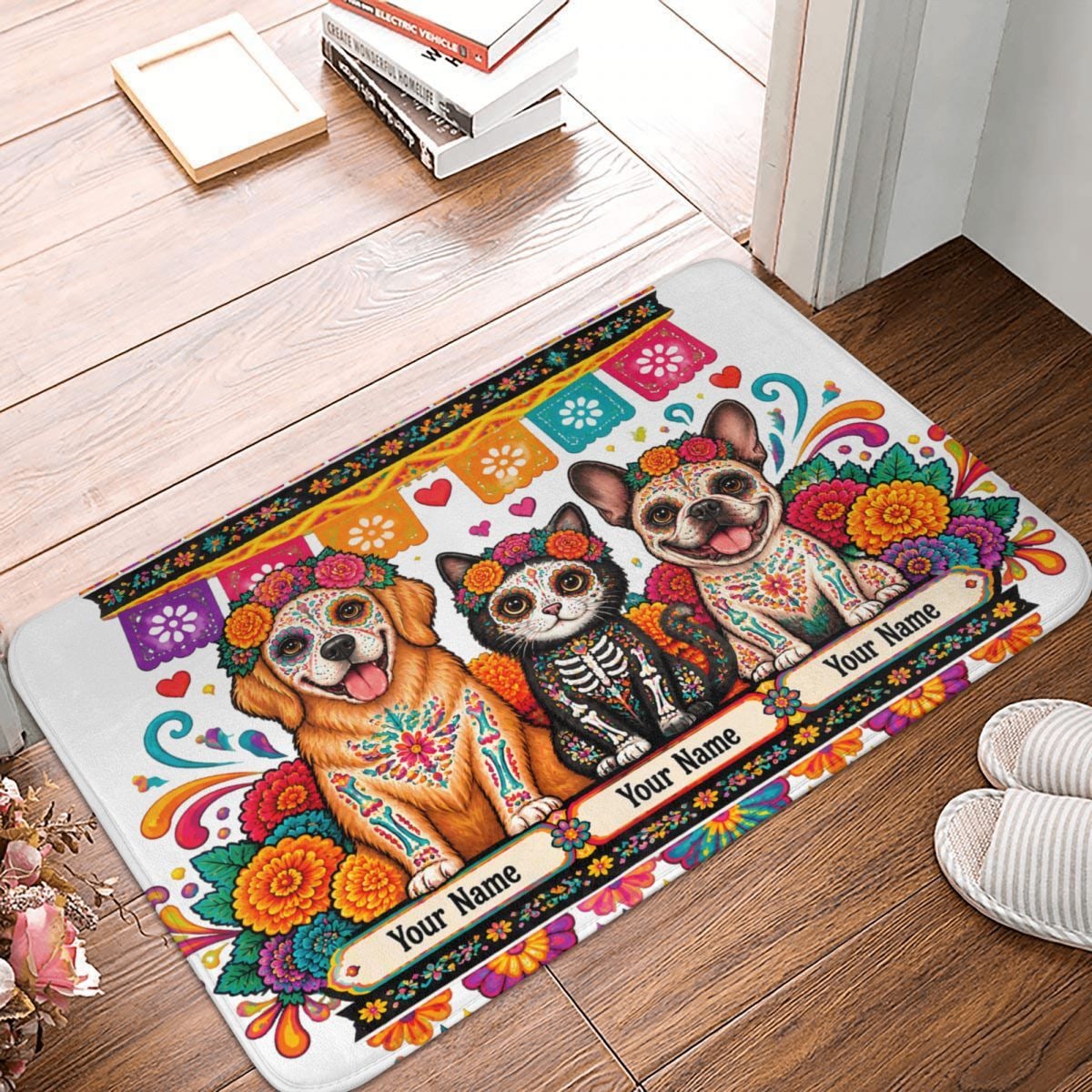 Mascotas del Día de Muertos Doormat 16×24 in