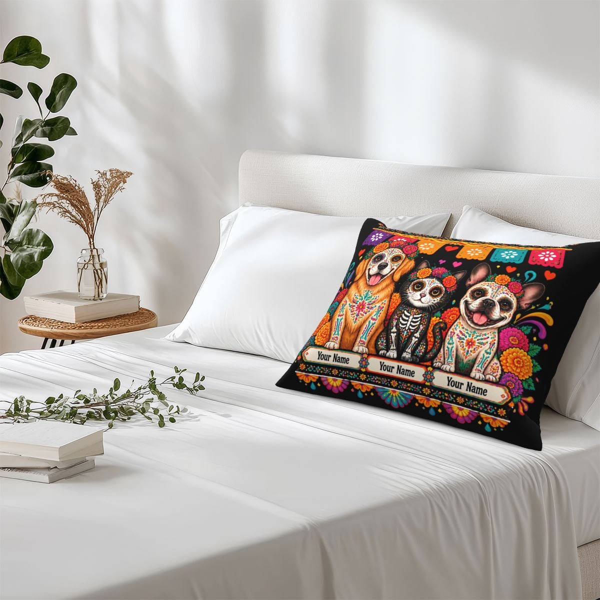 Mascotas del Día de Muertos Funda de cojín de forro polar