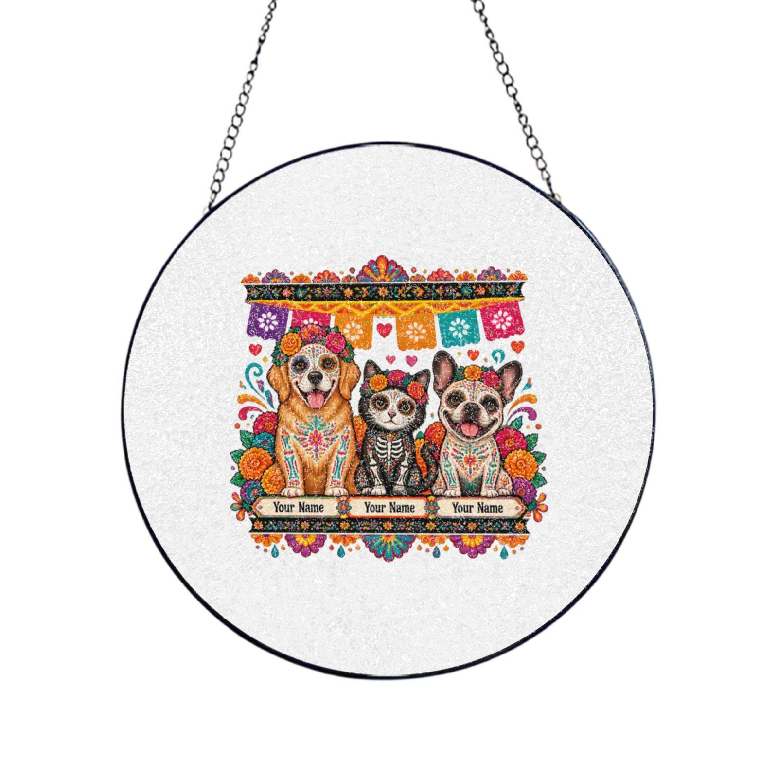 Haustiere zum Tag der Toten Glass Suncatcher