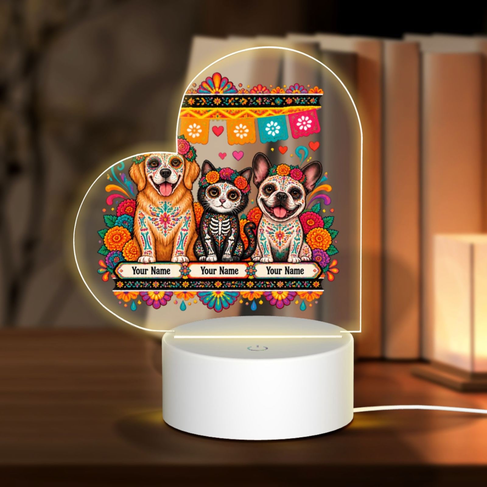 Haustiere zum Tag der Toten Heart Acrylic Night Light