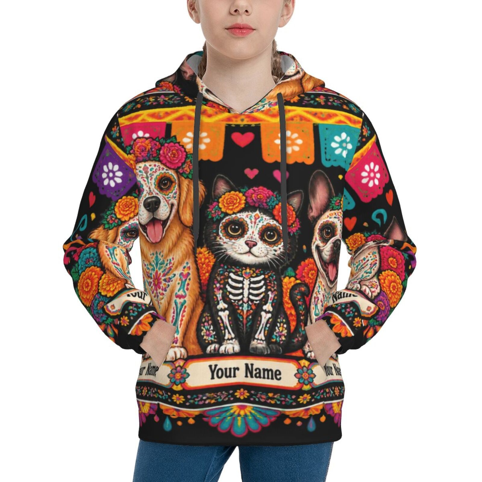 Haustiere zum Tag der Toten Teen-Pullover-Hoodie