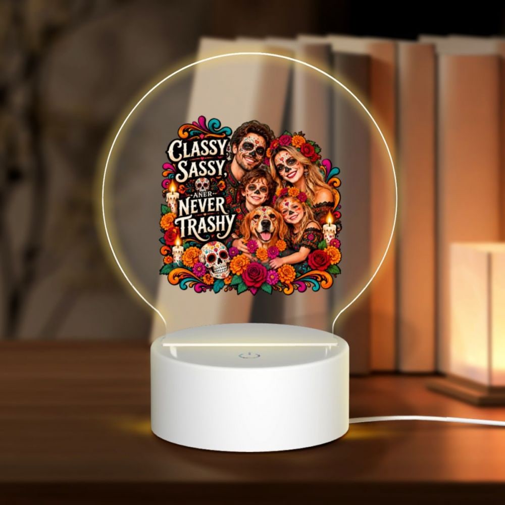 Day of the Dead Family Portrait Round Acrylic Night Light