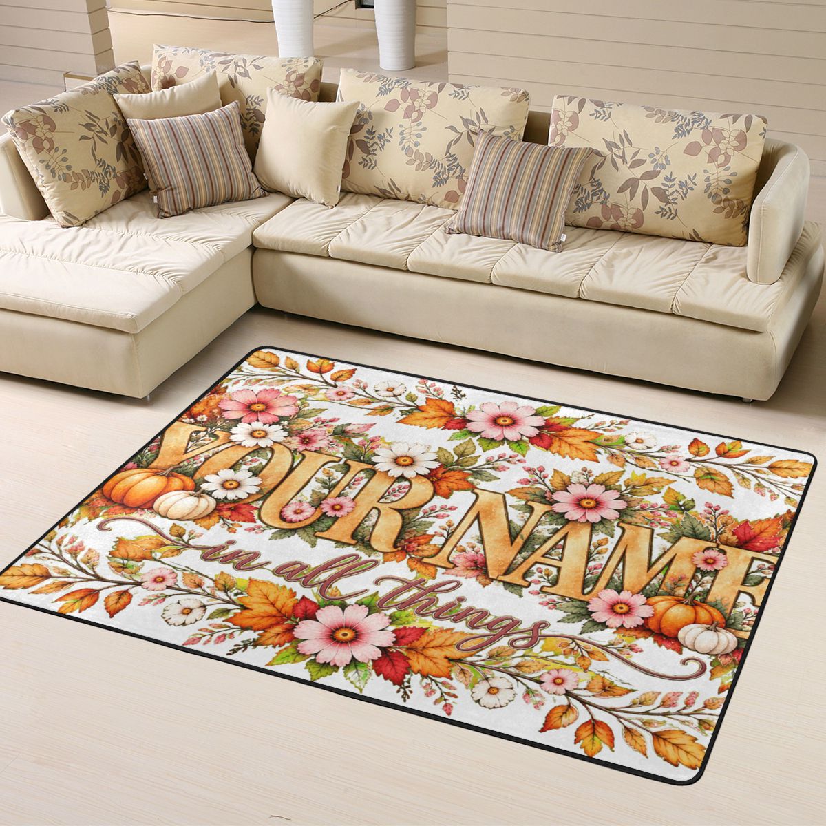 Thanksgiving Floral Portrait Area Rug 63×48 in