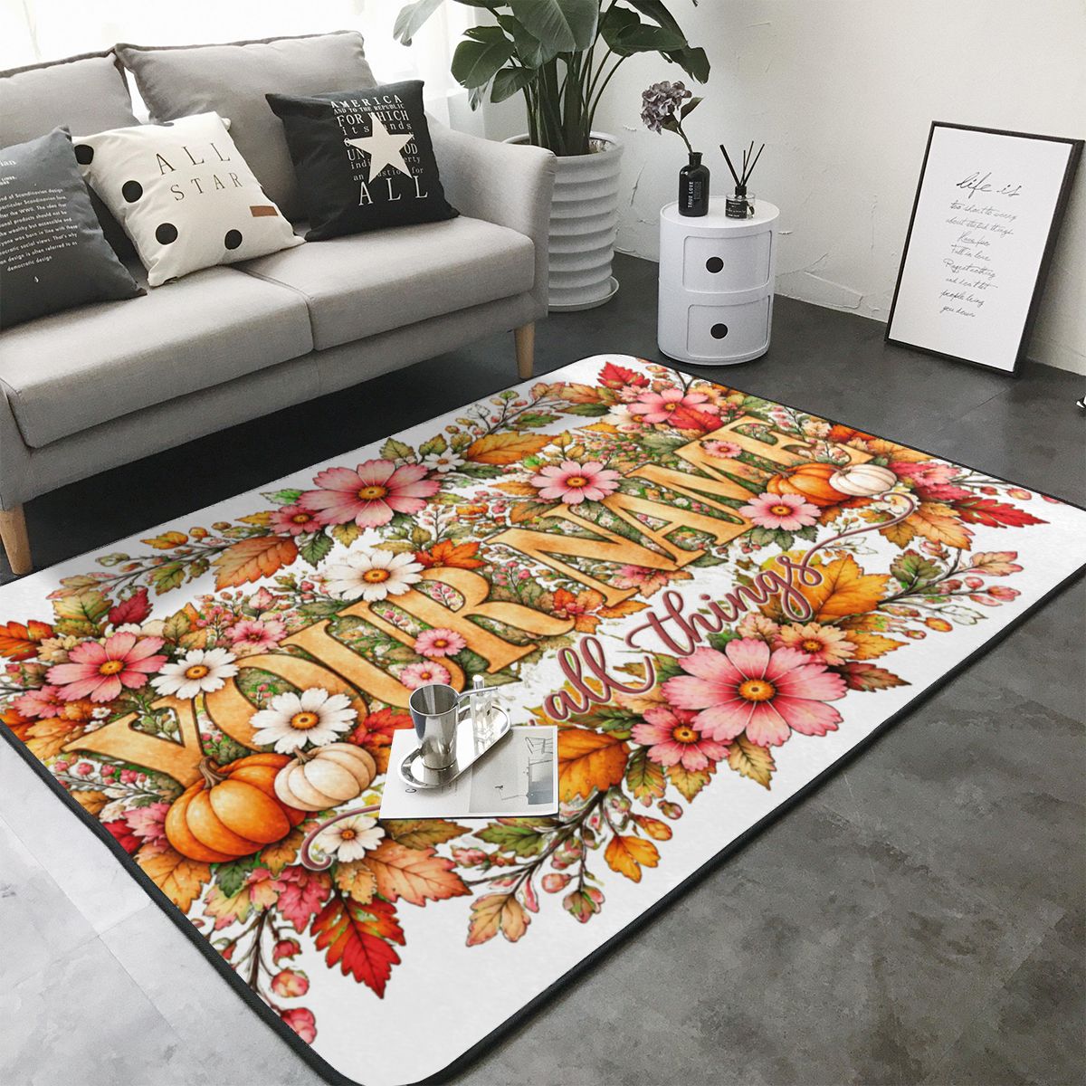 Thanksgiving Floral Portrait Area Rug 80×58 in
