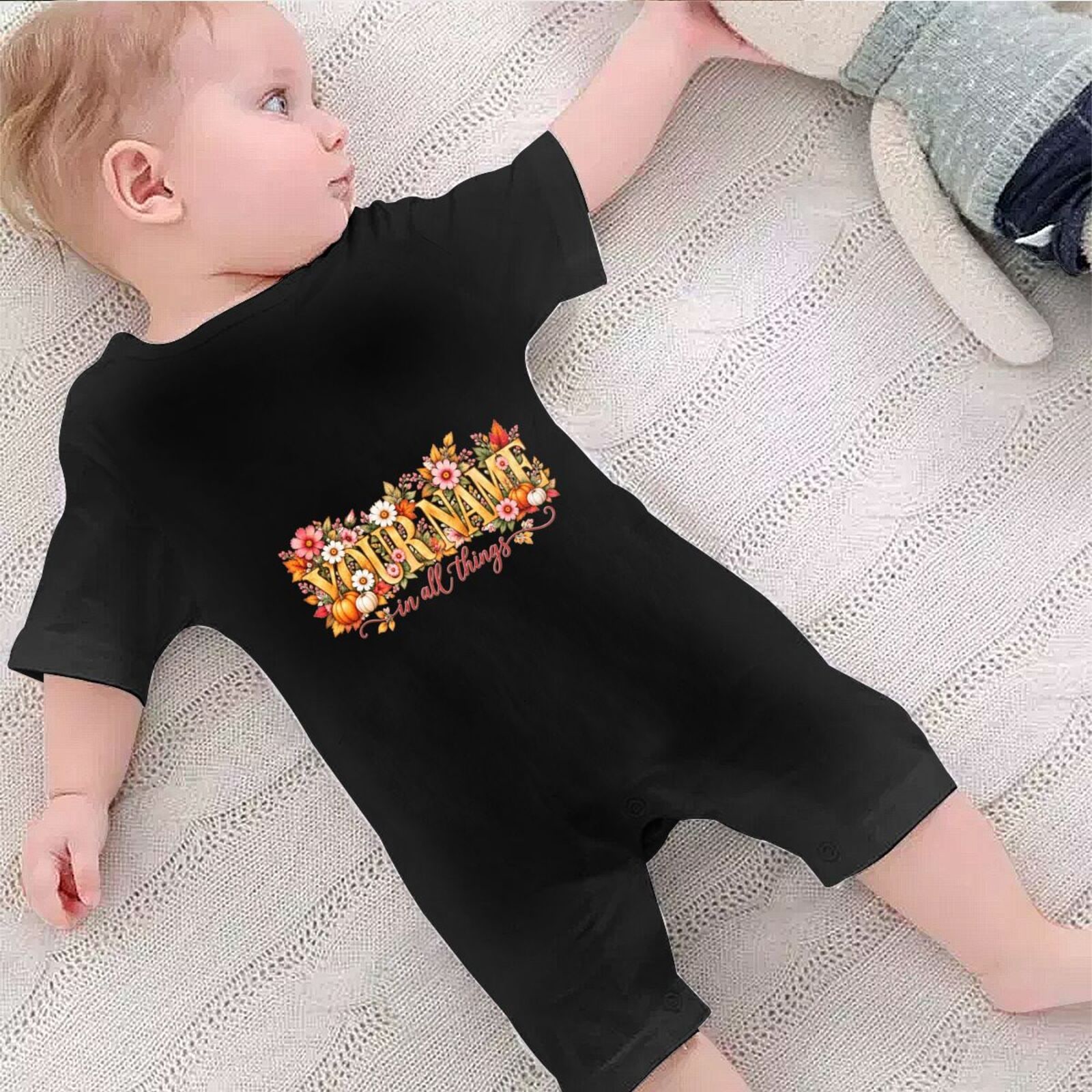 Thanksgiving Floral Portrait Baby Jumpsuit