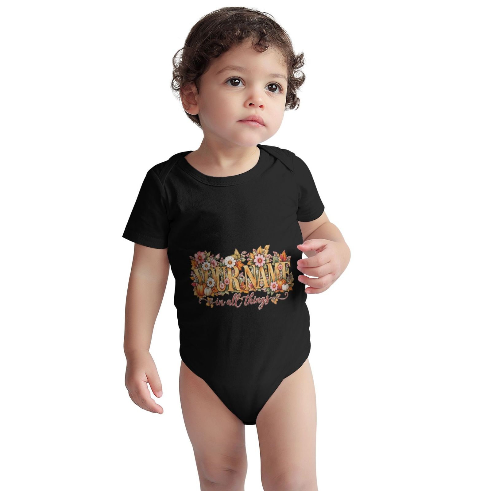 Thanksgiving Floral Portrait Baby Short-Sleeve Onesie