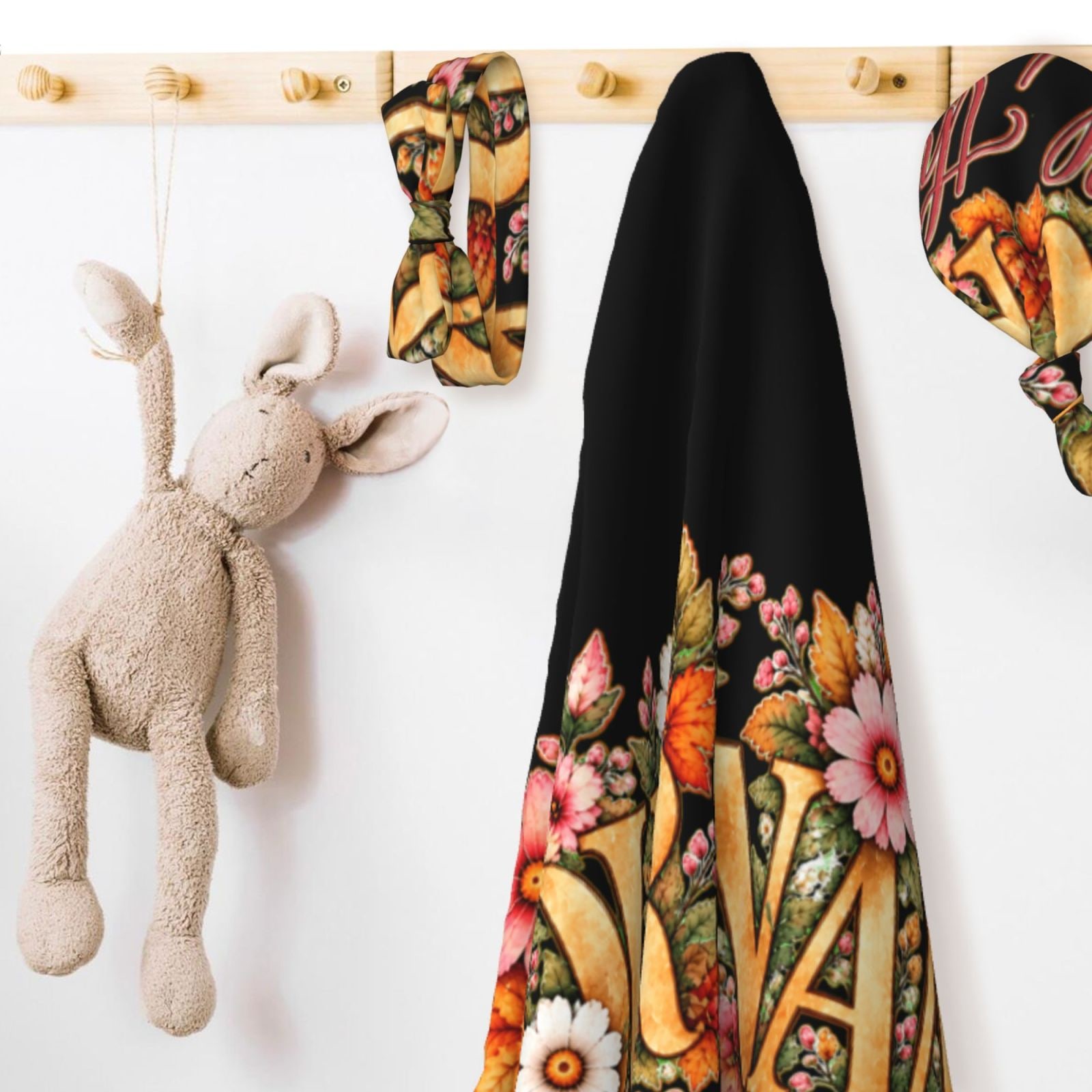 Thanksgiving Floral Portrait Baby Swaddle, Beanie & Headband Set