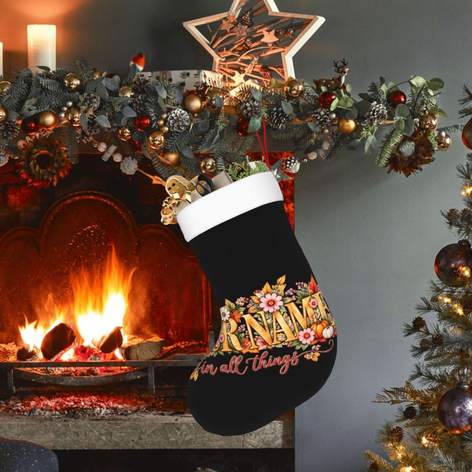 Thanksgiving Floral Portrait Christmas Stocking