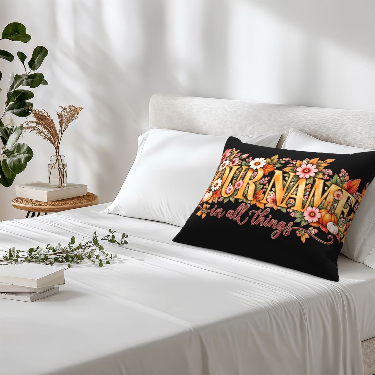 Thanksgiving Floral Portrait Fleece Pillow Case
