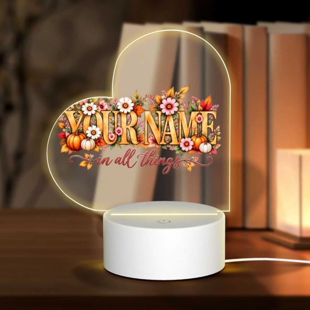 Thanksgiving Floral Portrait Heart Acrylic Night Light