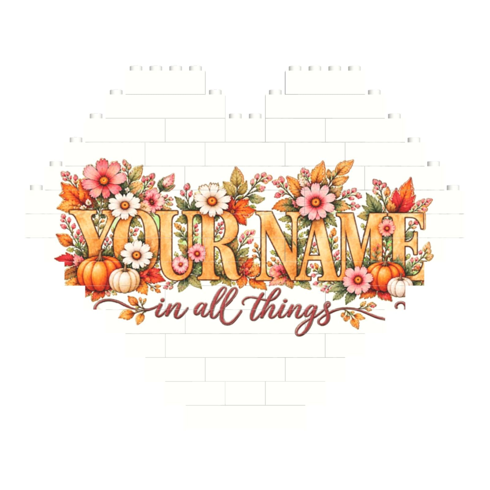Thanksgiving Floral Portrait Heart Building Block Puzzle