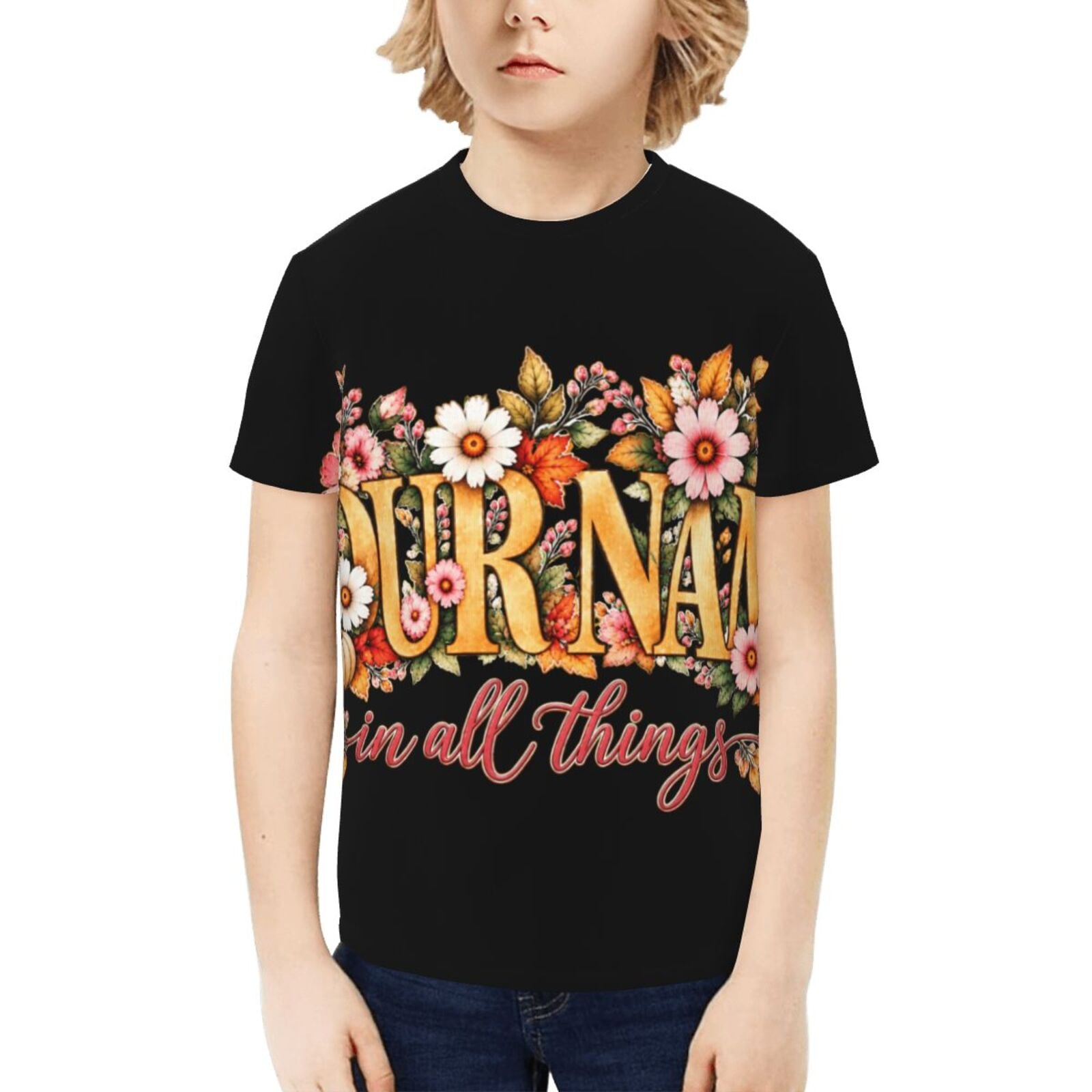 Thanksgiving Floral Portrait Kids T-Shirt