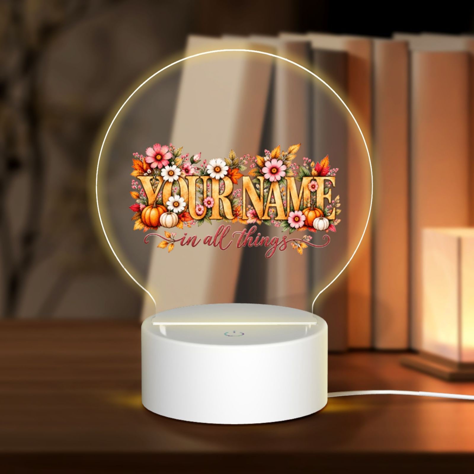 Thanksgiving Floral Portrait Round Acrylic Night Light