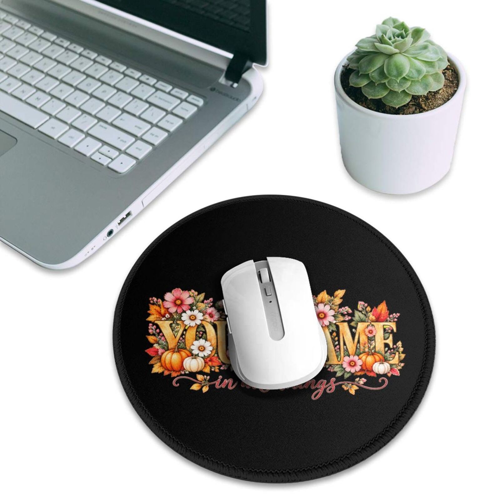 Thanksgiving Floral Portrait Round Mouse Pad 8 in