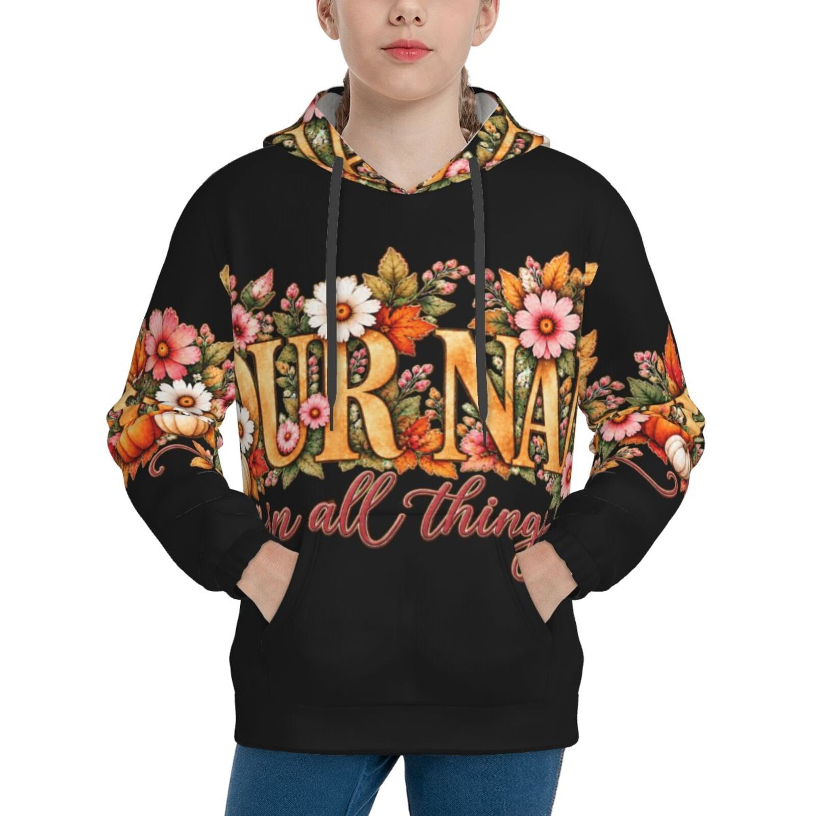 Thanksgiving Floral Portrait Teen Pullover Hoodie
