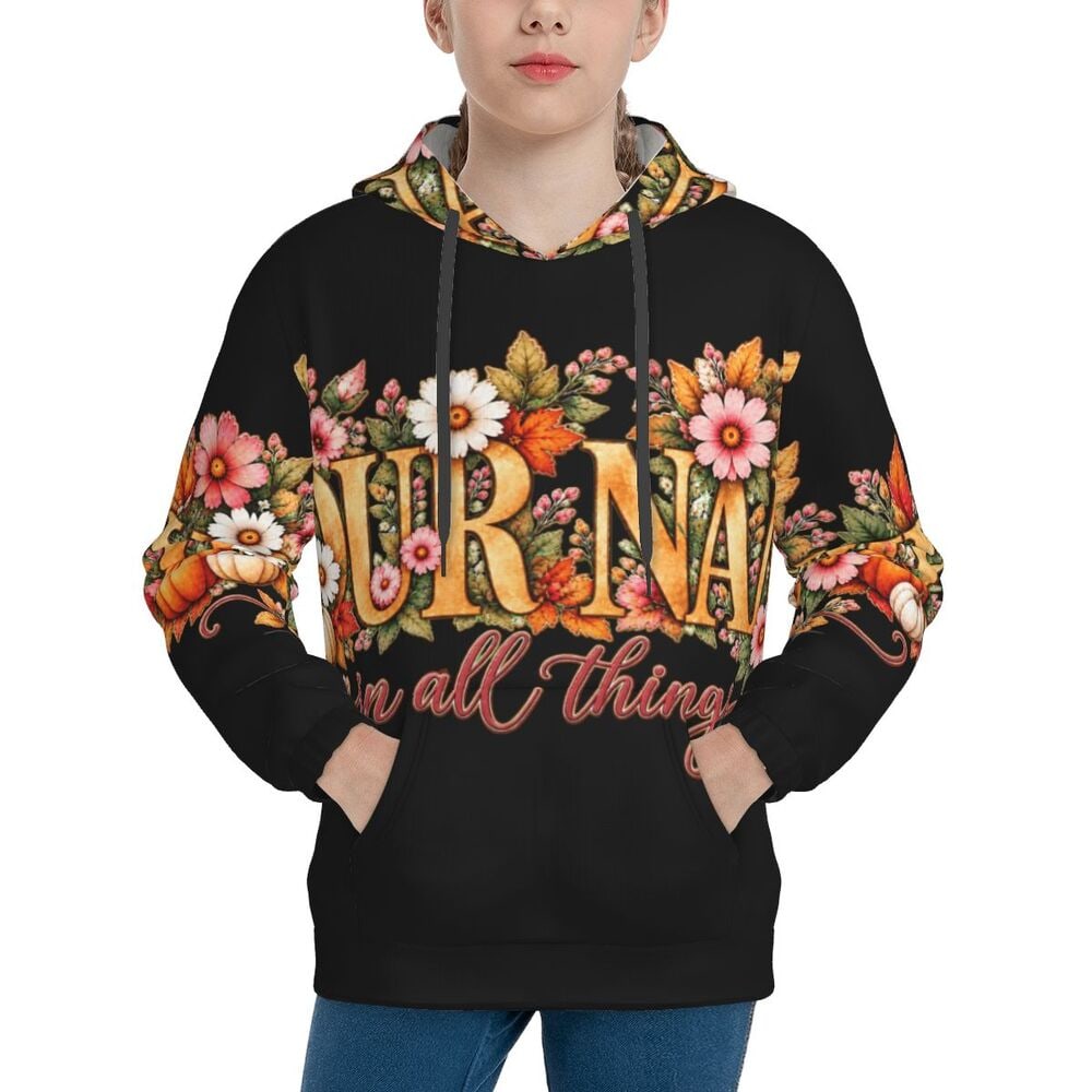 Thanksgiving Floral Portrait Teen Pullover Hoodie