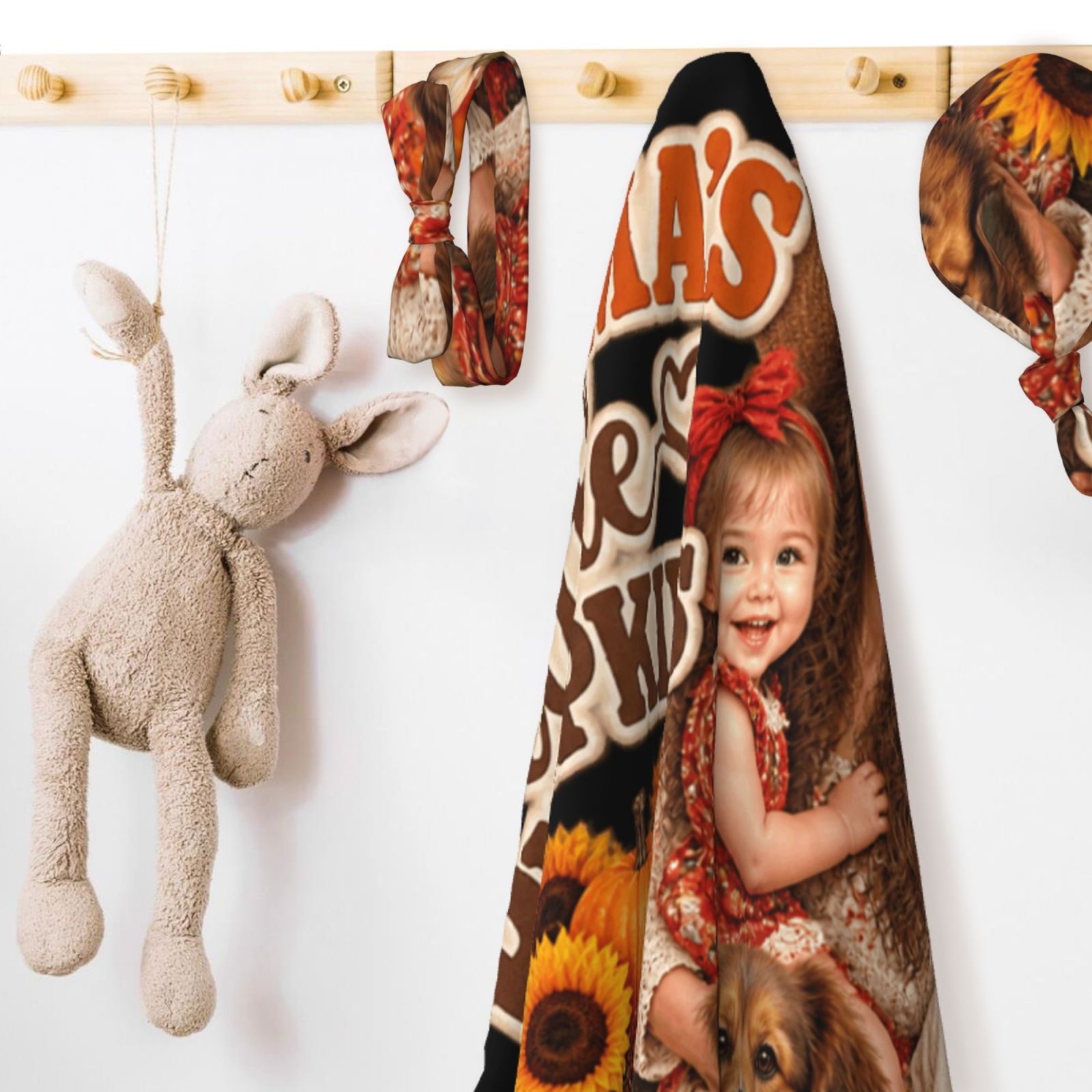 Thanksgiving Family Portrait Baby Swaddle, Beanie & Headband Set