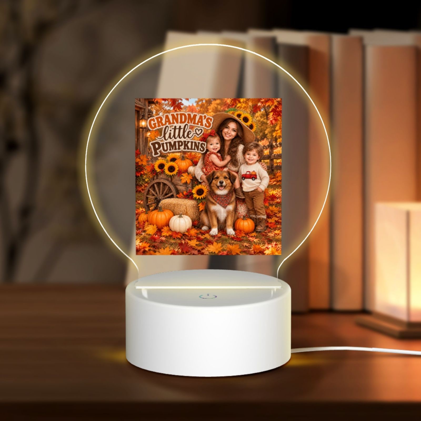 Thanksgiving Family Portrait Round Acrylic Night Light
