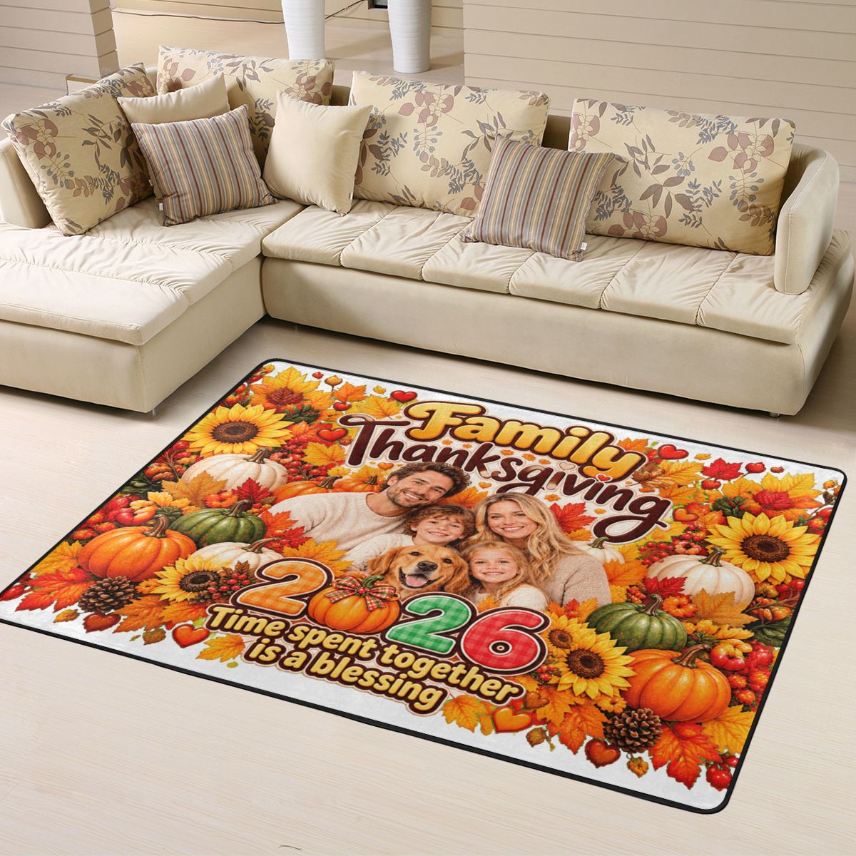 Thanksgiving Family Blessing Alfombra de sala 63×48 pulgadas