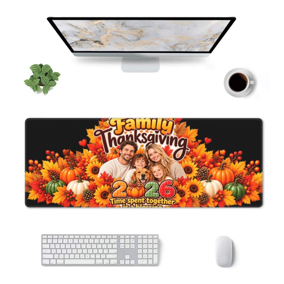 Thanksgiving Family Blessing Alfombrilla de escritorio de 11,8×31,5 pulgadas