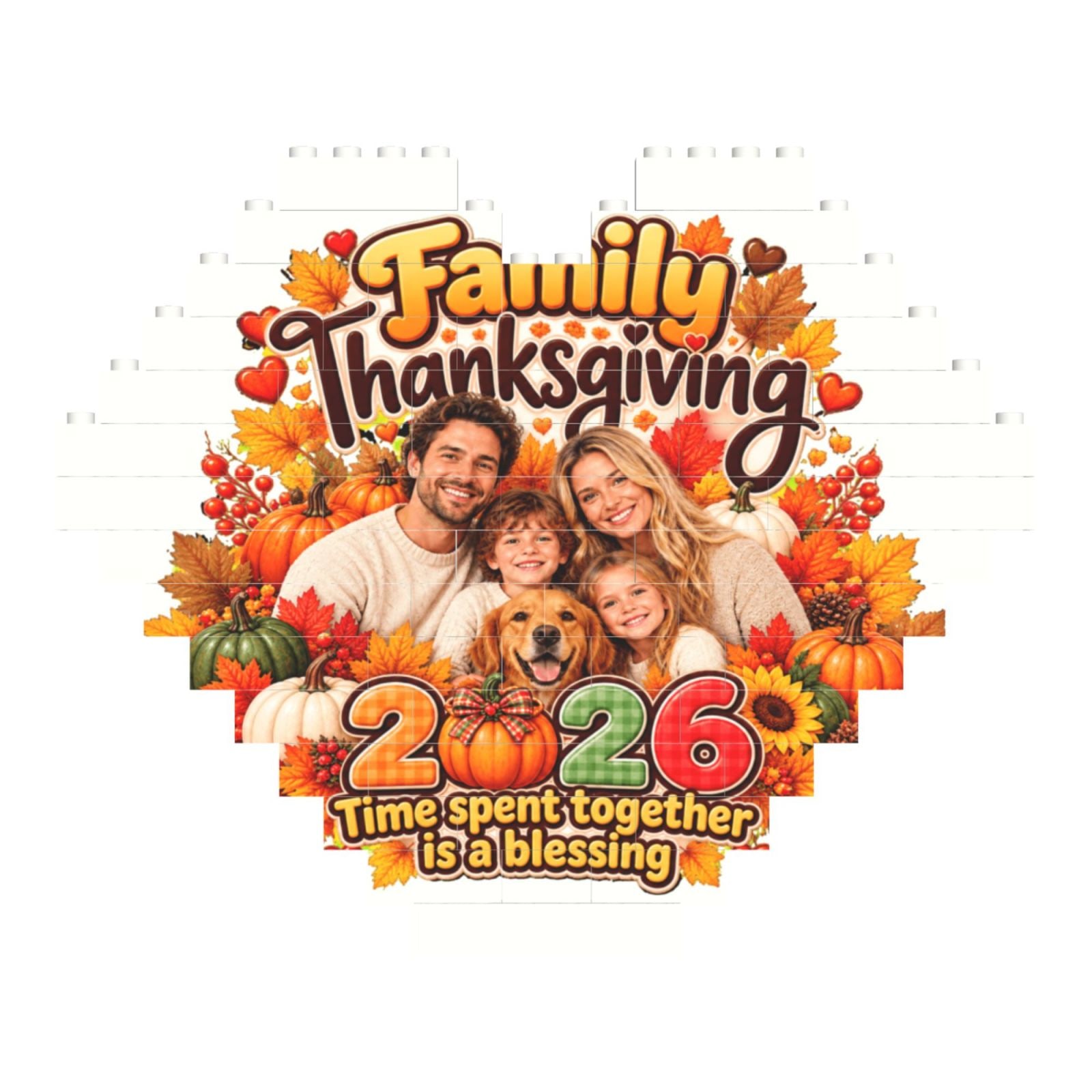 Thanksgiving Family Blessing Heart Building Block Puzzle
