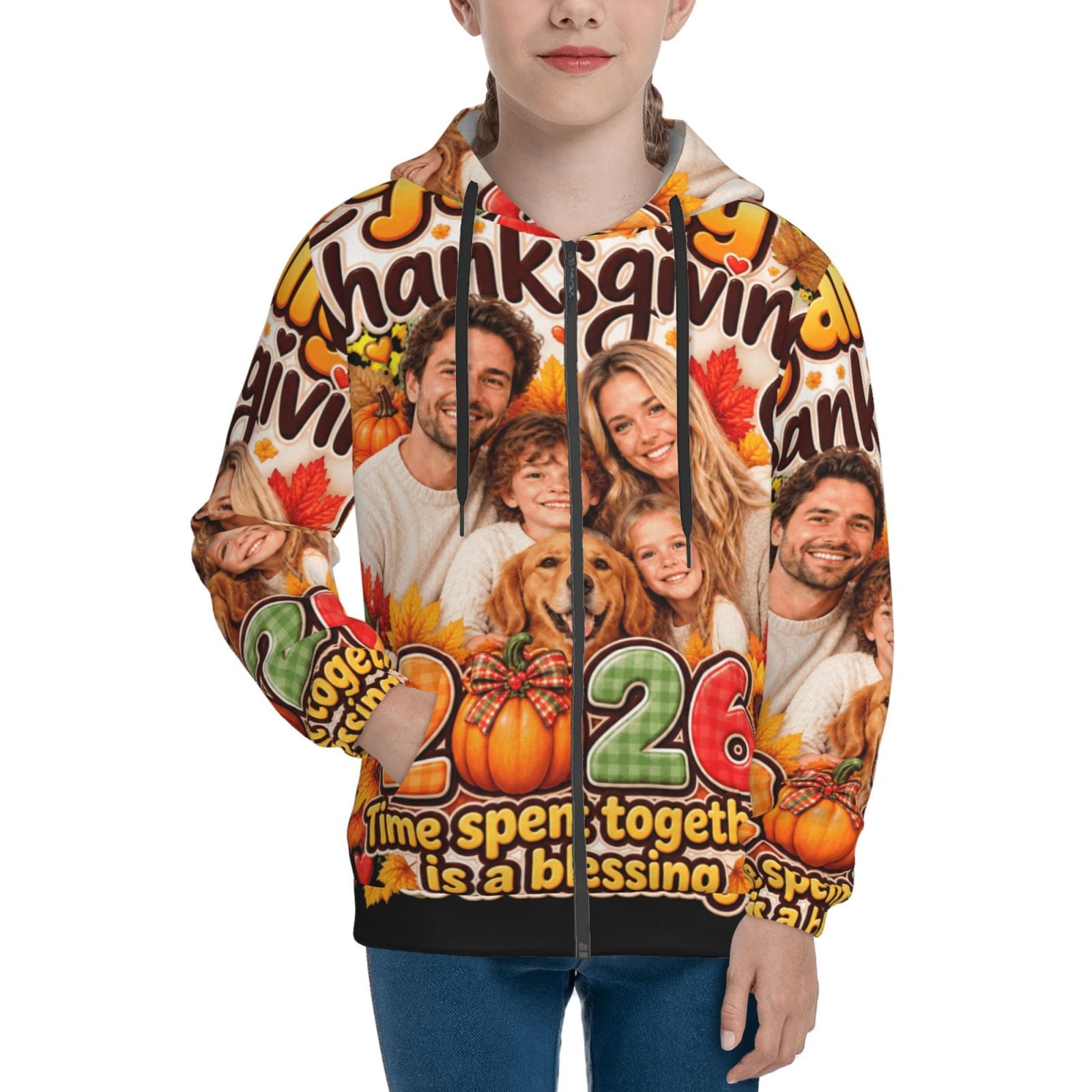 Thanksgiving Family Blessing Kids Zip Hoodie