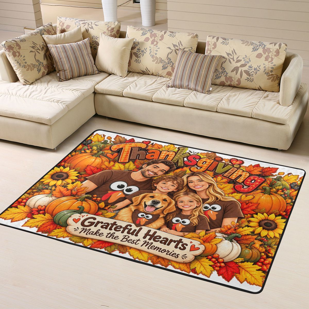 Thanksgiving Family Joy Alfombra de sala 63×48 pulgadas