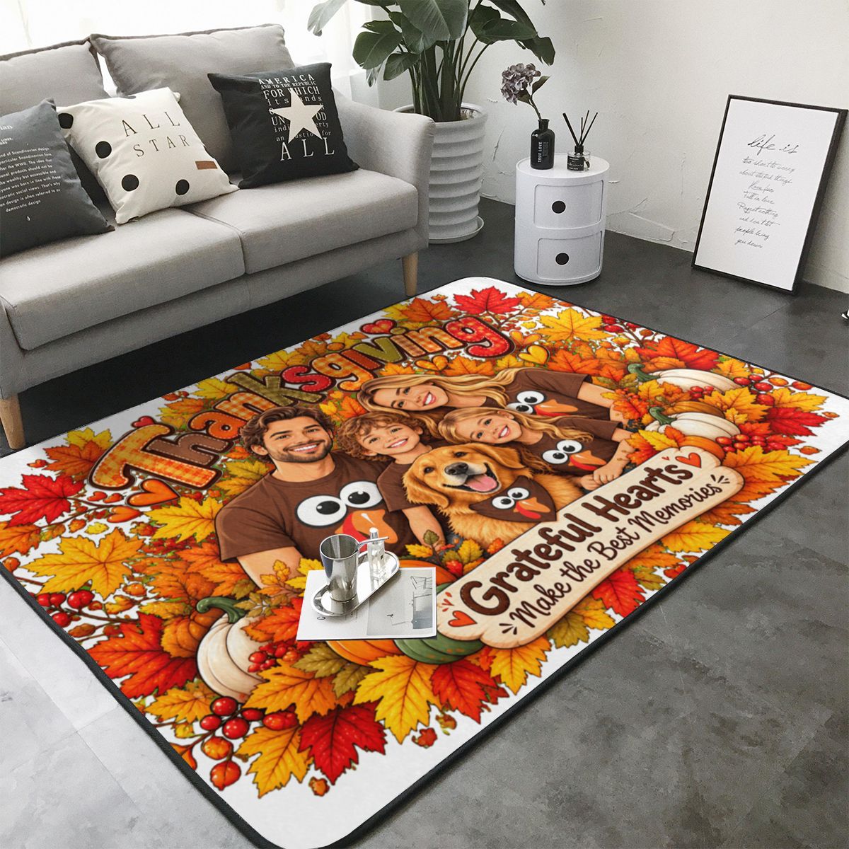 Thanksgiving Family Joy Alfombra de sala 80×58 pulgadas