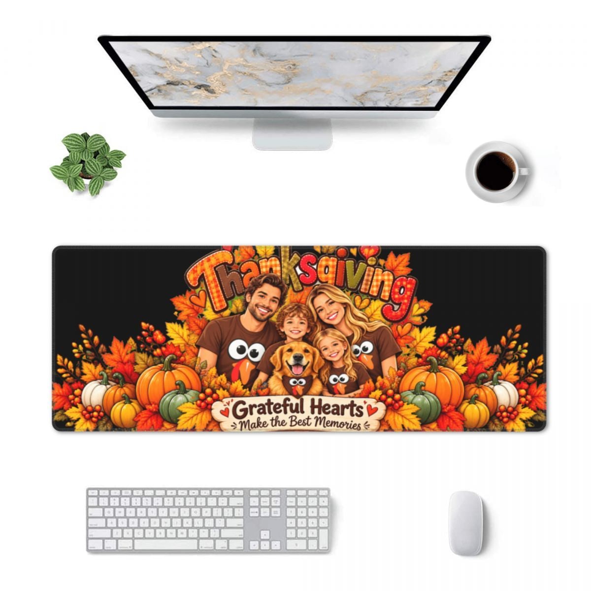 Thanksgiving Family Joy Alfombrilla de escritorio de 11,8×31,5 pulgadas