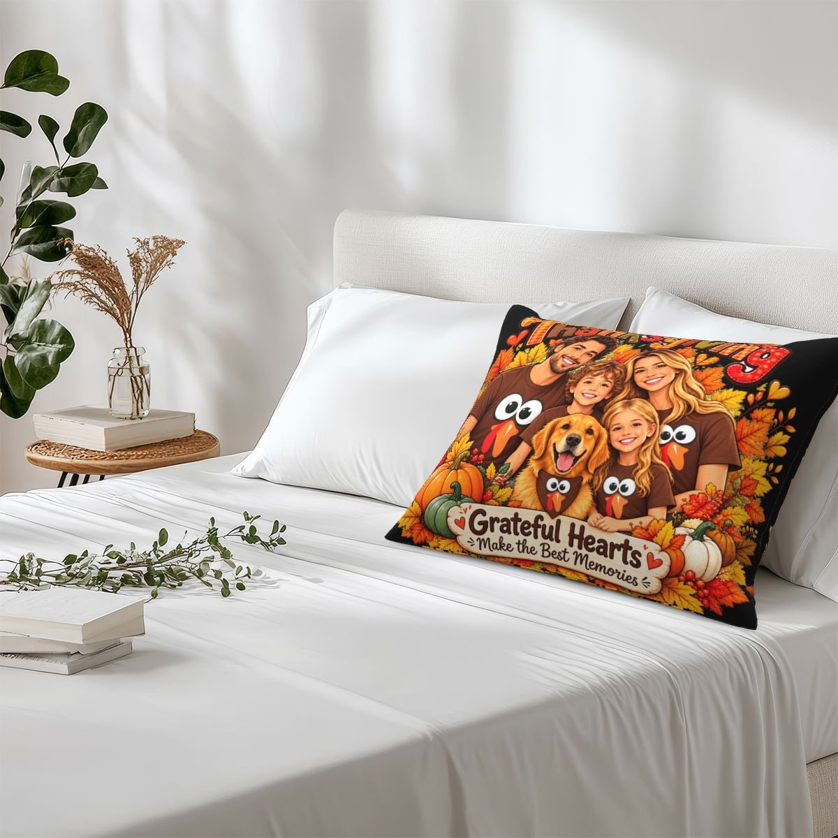Thanksgiving Family Joy Funda de cojín de forro polar