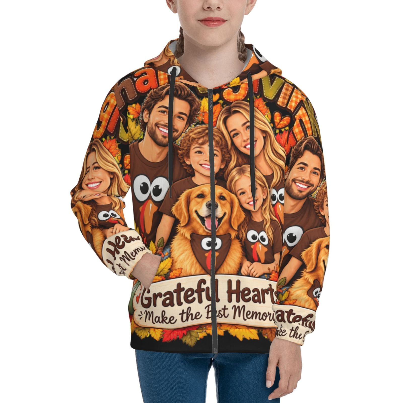 Thanksgiving Family Joy Kids Zip Hoodie
