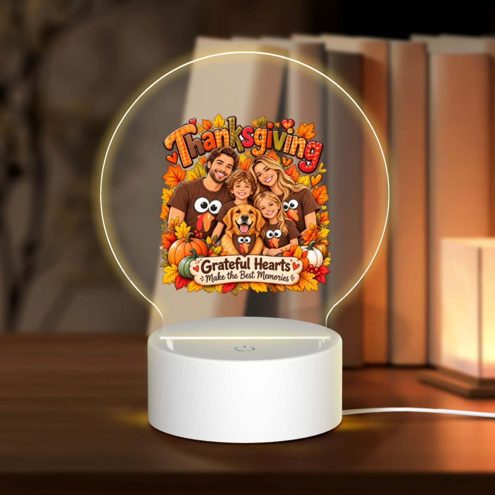 Thanksgiving Family Joy Round Acrylic Night Light