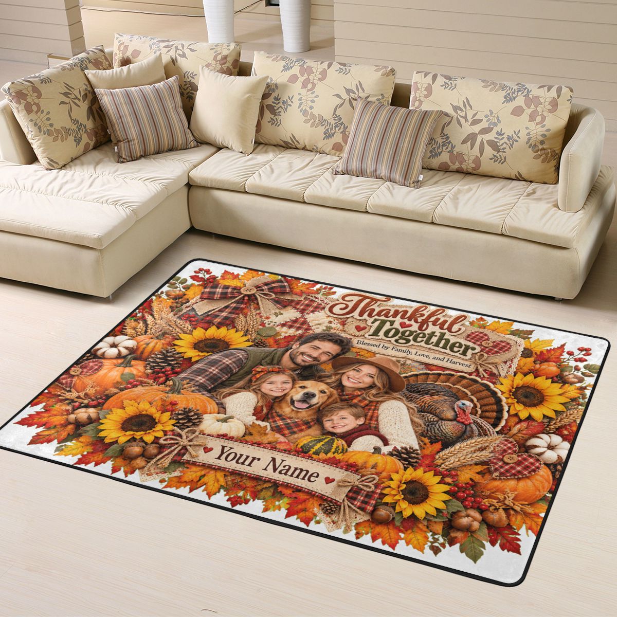 Thanksgiving Family Portrait 14 Alfombra de sala 63×48 pulgadas