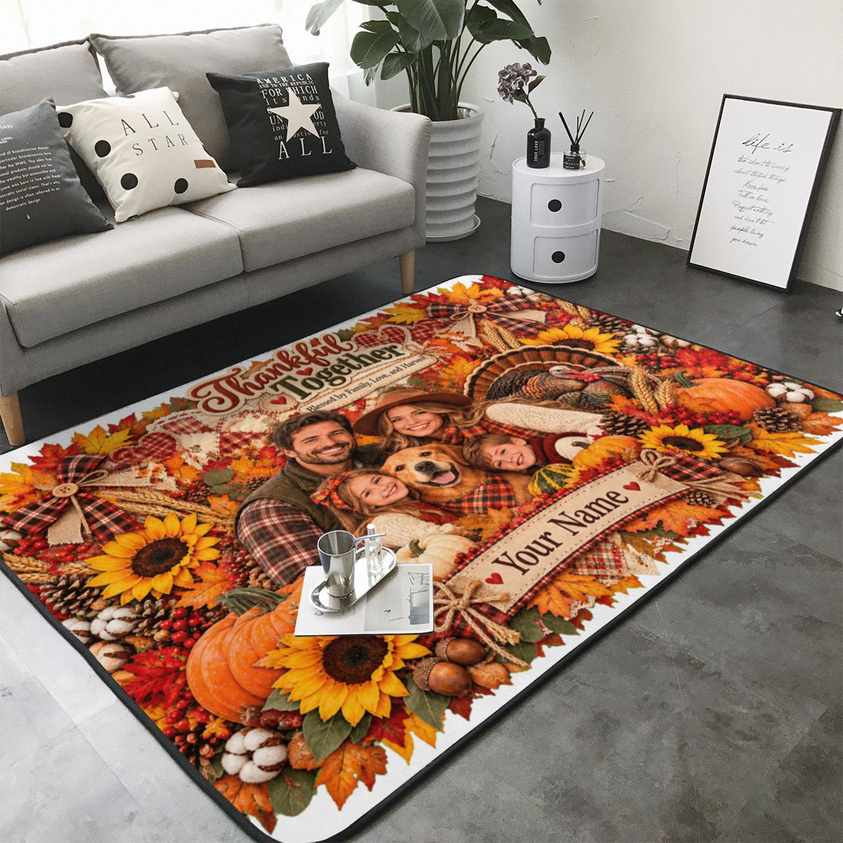 Thanksgiving Family Portrait 14 Alfombra de sala 80×58 pulgadas