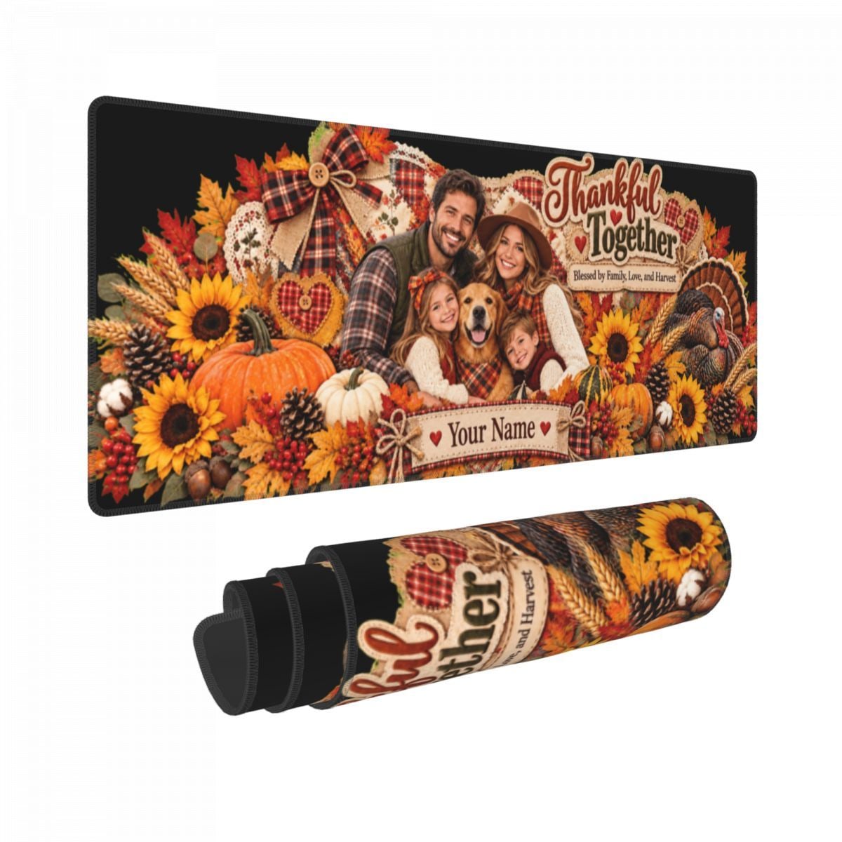 Thanksgiving Family Portrait 14 Alfombrilla de escritorio de 11,8×31,5 pulgadas