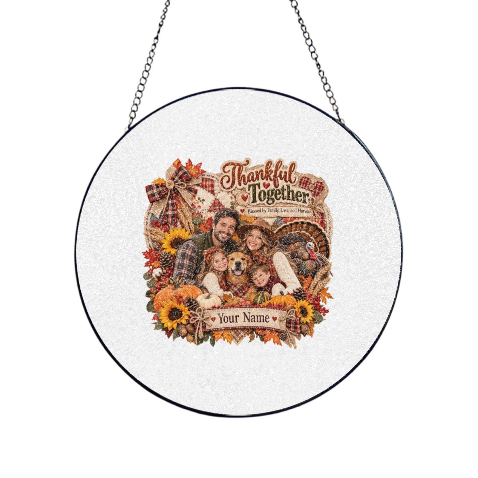 Thanksgiving Family Portrait 14 Glass Suncatcher
